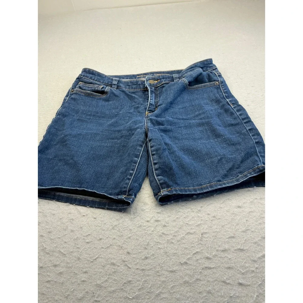 Michael Kors Denim Shorts Dark Wash Gold Logo Size 6 Casual Summer Classic